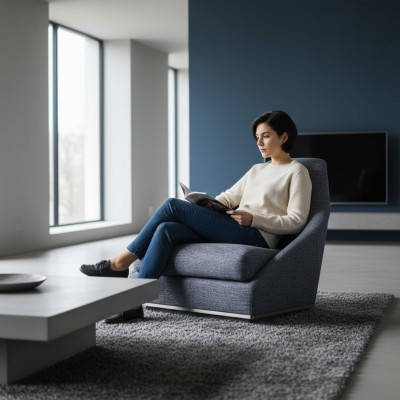 Modern Design Fotell Gri Polsterfotell Luxus Wunnzëmmer Sëtz Textil Nei