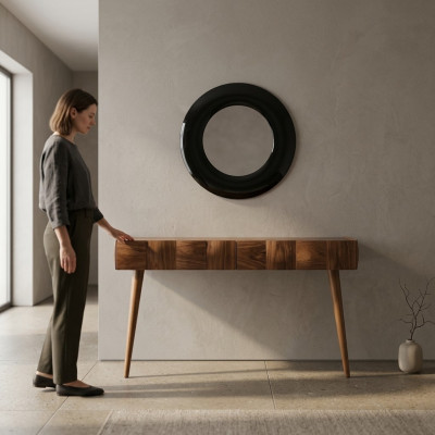 Konsole Kommode Modern Holz Konsolendësch mat Spigel Luxus Wunnzëmmer