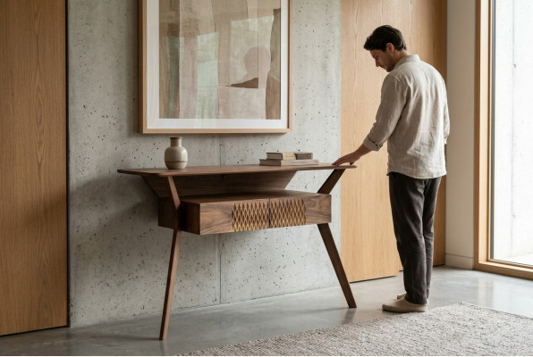 Wunnzëmmer Luxus Konsolendësch Braun Holz Dësch Modernen Design Konsole