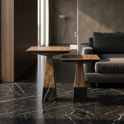 2x Niewentafel Holz Kaffisdësch Wunnzëmmer Luxus Design Miwwelen Ariichtung