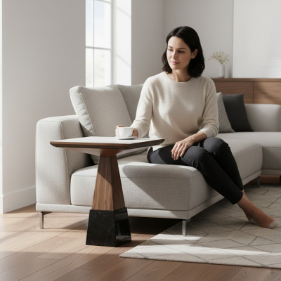 Wunnzëmmer Kaffisdësch Säitentësch Holz Miwwelen Design Ariichtung Nei