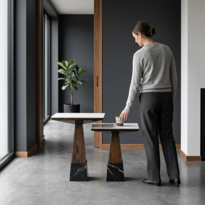 Wunnzëmmer Dëscher Set 2x Säitentësch Design Kaffisdësch Holz Ariichtung
