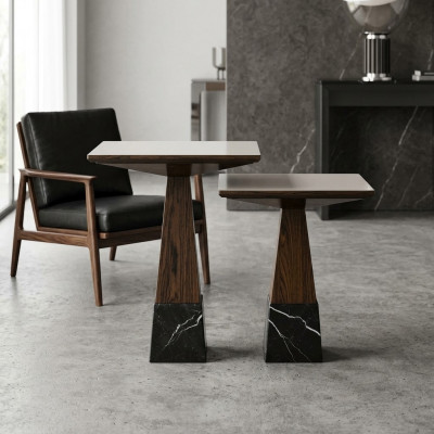 Wunnzëmmer Dëscher Set 2x Säitentësch Design Kaffisdësch Holz Ariichtung