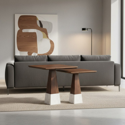 2x Bëschttisch Komplett Dëscher Wunnzëmmer Set Design Kaffisdësch Nei