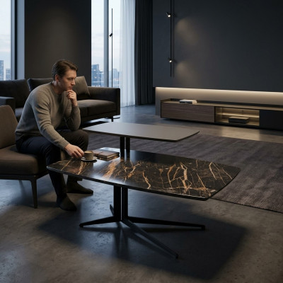 Schwaarz Miwwelen Wunnzëmmer Komplett Couchdësch mat Säitentësch Luxus