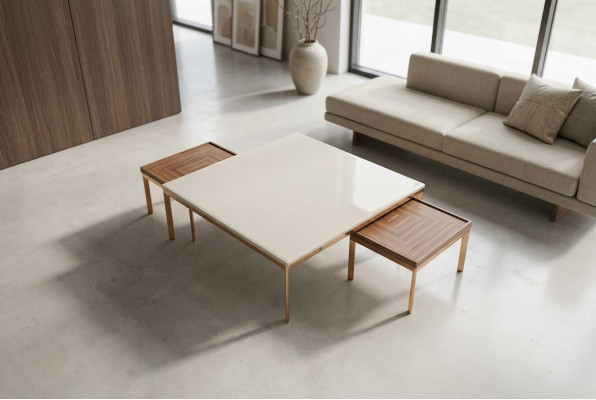 Wunnzëmmer Set Komplett 3-deeler Modern Nei Couchtisch mat 2x Niewem_dësch.