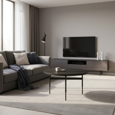 Modern ronne Säitentafel nei Luxus schwaarz Miwwelen Design Ariichtung Holz