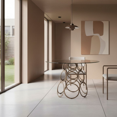 Iesszëmmerdësch Ronn Iessdësch Kichen Dësch mat Metal Dëschbeen 100×100cm Nei