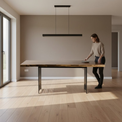 Luxus Dësch Braun Edelstahl Design Iessdëscher Holz Modern Iessdësch Nei