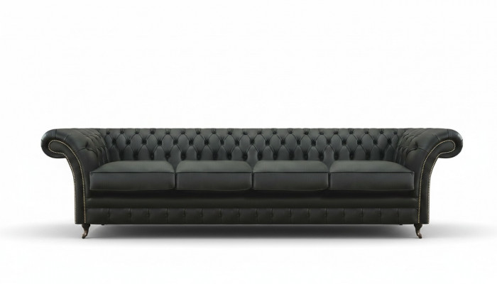 Wunnzëmmer Chesterfield Schwaarzt Sofa Véierseetzer Modern Ariichtung Nei