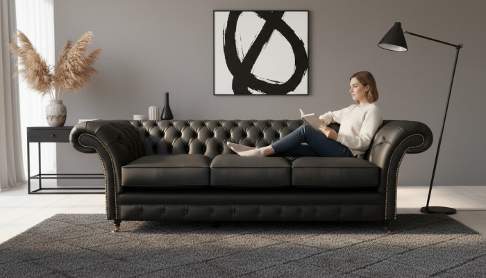 Living-Zëmmer Polstermöbel Chesterfield Dräisëtzer Sofa Textil Nei Ariichtung