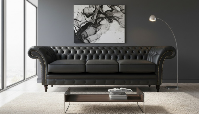 Living-Zëmmer Polstermöbel Chesterfield Dräisëtzer Sofa Textil Nei Ariichtung