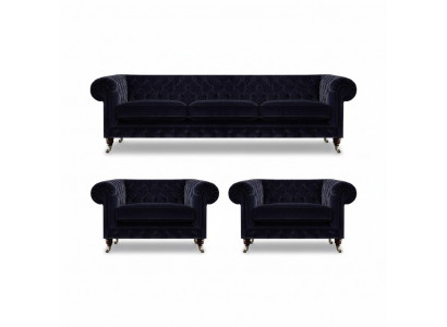Luxus Canapé-Set Wunnzëmmer 3-Teile Set Ariichtung Gestofféiert Miwwelen Chesterfield