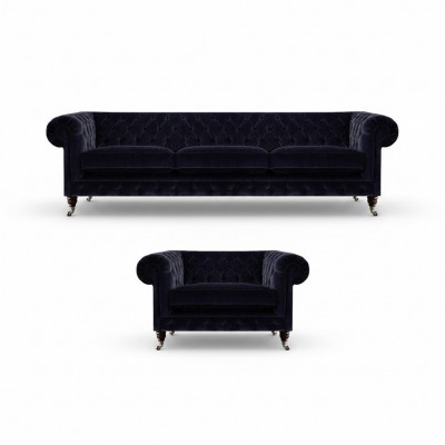 Wunnzëmmer Set 2 Deeler Sofagarnitur Dräisëtzer Canapé Fauteuil Miwwelen Chesterfield