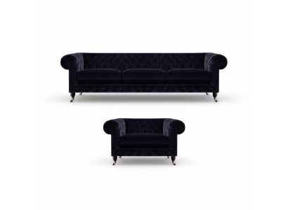 Wunnzëmmer Set 2 Deeler Sofagarnitur Dräisëtzer Canapé Fauteuil Miwwelen Chesterfield