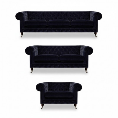 Polstermöbel Fauteuil Sofagarnitur Dräisëtzer mat Zwësesëtzer Sofae Chesterfield