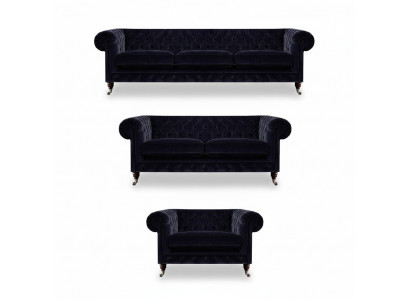 Polstermöbel Fauteuil Sofagarnitur Dräisëtzer mat Zwësesëtzer Sofae Chesterfield