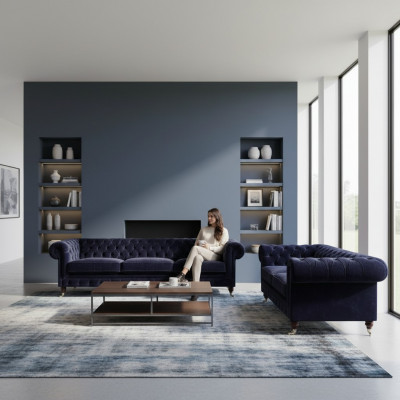 Polstermöbel Dräisëtzeger Sofa Wunnzëmmer Ariichtung Fauteuil Blo Chesterfield