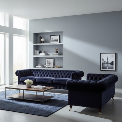 Polstermöbel Dräisëtzeger Sofa Wunnzëmmer Ariichtung Fauteuil Blo Chesterfield