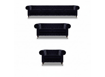 Komplett Wunnzëmmer Blo Véiersëtzer mat Zweesëtzer Sofaen Nei Sesseln Chesterfield