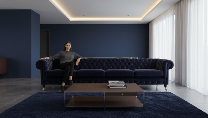 Nei Véiersëitzer Canapé Couch Polsterméiwelen Wunnzëmmer Polster Textil Chesterfield