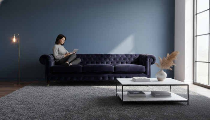 Blo Sofa Dräisëtzer Wunnzëmmer Polstersmoos Sofas Textil Polster Chesterfield