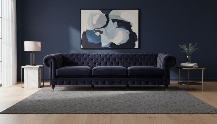 Blo Sofa Dräisëtzer Wunnzëmmer Polstersmoos Sofas Textil Polster Chesterfield