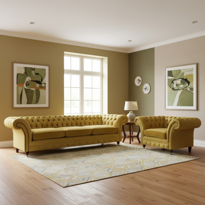 Chesterfield Luxus Set Polstersëtz Sofa Dräisëtzer mat Sëtzgebitt Wunnzëmmer