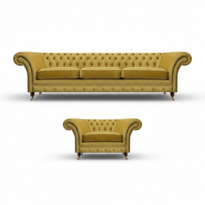 Chesterfield Luxus Set Polstersëtz Sofa Dräisëtzer mat Sëtzgebitt Wunnzëmmer