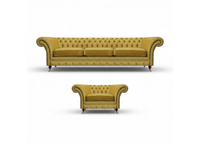 Chesterfield Luxus Set Polstersëtz Sofa Dräisëtzer mat Sëtzgebitt Wunnzëmmer
