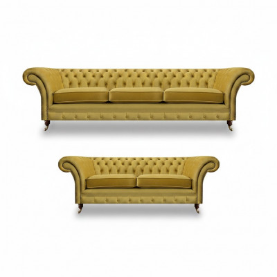 Wunnzëmmer Modern Chesterfield Dräisëtzer mat Zwéisëtzer Sofaen Sofagarnitur