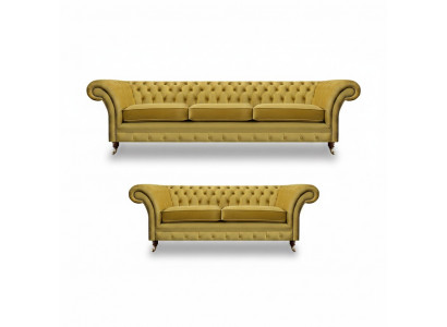 Wunnzëmmer Modern Chesterfield Dräisëtzer mat Zwéisëtzer Sofaen Sofagarnitur