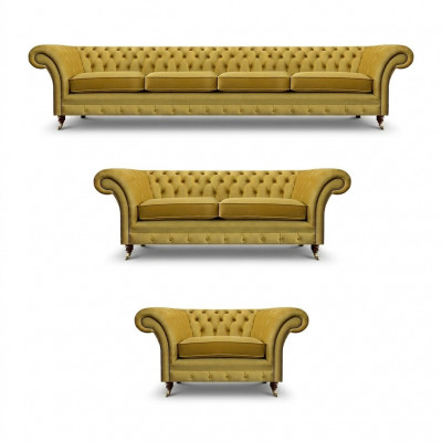 Luxus Giel Chesterfield Sofas Wunnzëmmer Set 3 Stéck Sëtz Modern Gepolstert Miwwelen