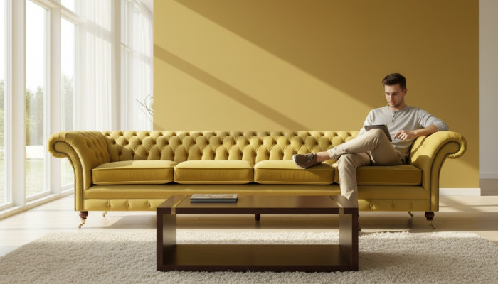 Viersëtzer Sofa Couch Giel Miwwelen Wunnzëmmer Polstermiwwele Chesterfield Neit