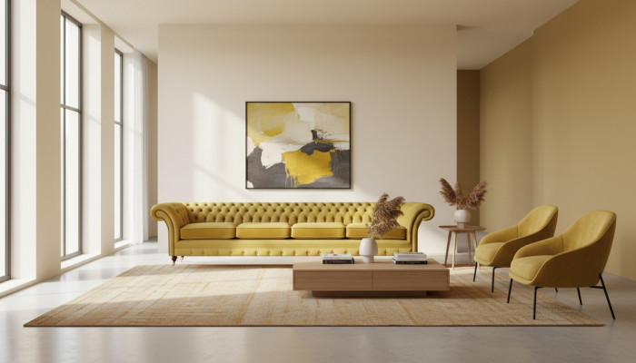 Viersëtzer Sofa Couch Giel Miwwelen Wunnzëmmer Polstermiwwele Chesterfield Neit