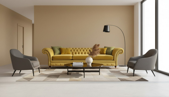 Chesterfield Neie Luxus Canapé Dräisëtzer Polstermöbel Modern Giel Textil