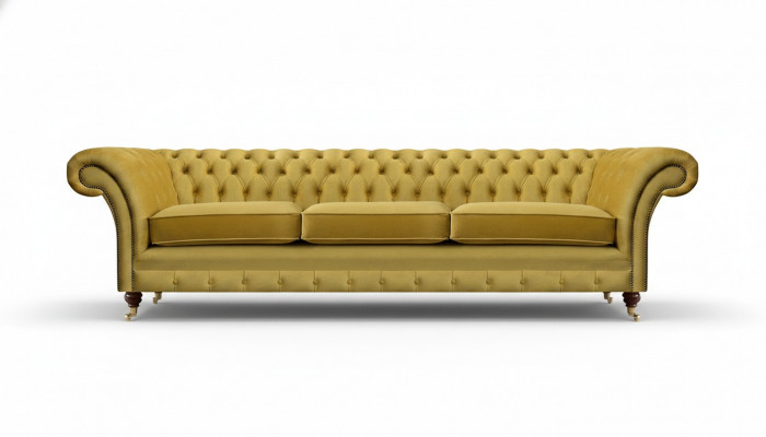 Chesterfield Neie Luxus Canapé Dräisëtzer Polstermöbel Modern Giel Textil