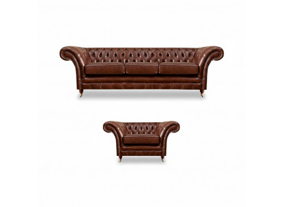 Brong Set 2dëlg Dräisëtzer Canapé Lieder Fautel Chesterfield Wunnzëmmer