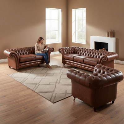 Polstermebel Couchegarnituren 3tlg Polster Sëtz Fautteuil Chesterfield Sofaen Nei