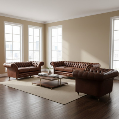 Polstermebel Couchegarnituren 3tlg Polster Sëtz Fautteuil Chesterfield Sofaen Nei