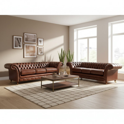 Wunnzëmmer Nei Garnitur Chesterfield Sofas Couch Drësëtzer mat Zwesëtzer