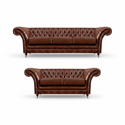 Wunnzëmmer Nei Garnitur Chesterfield Sofas Couch Drësëtzer mat Zwesëtzer