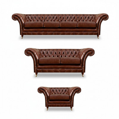 Neien Set 3-Stéck Wunnzëmmer Chesterfield Sofas Polstermiedelen Sesselen Ariichtung