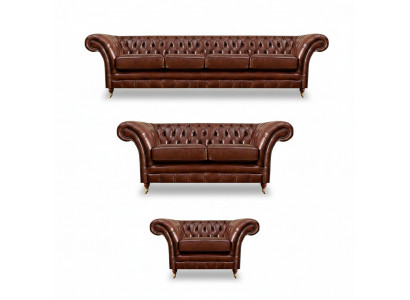 Neien Set 3-Stéck Wunnzëmmer Chesterfield Sofas Polstermiedelen Sesselen Ariichtung