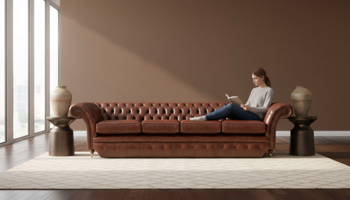 Braune Sofa Véiersëtzer Chesterfield Couche Wunnzëmmer Polstermöbel Nei