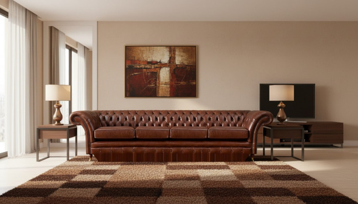 Braune Sofa Véiersëtzer Chesterfield Couche Wunnzëmmer Polstermöbel Nei