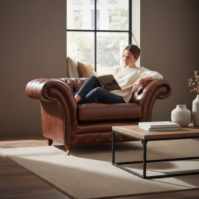 Wunnzëmmer Fotell Braun Chesterfield Ariichtung Couch Polstersëtz Nei