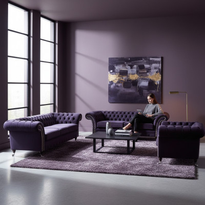 Polstermöbel Wunnzëmmer Set 3tlg Chesterfield Textilsofaen Fotellariichtung