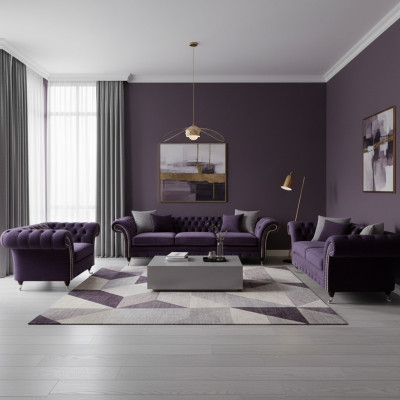 Polstermöbel Wunnzëmmer Set 3tlg Chesterfield Textilsofaen Fotellariichtung
