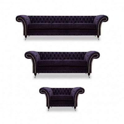 Polstermöbel Wunnzëmmer Set 3tlg Chesterfield Textilsofaen Fotellariichtung
